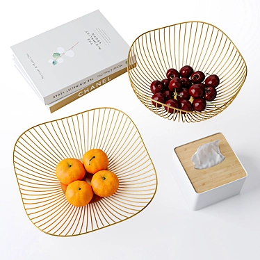 Gilded Metal Fruit Storage Tray 3D model image 1 