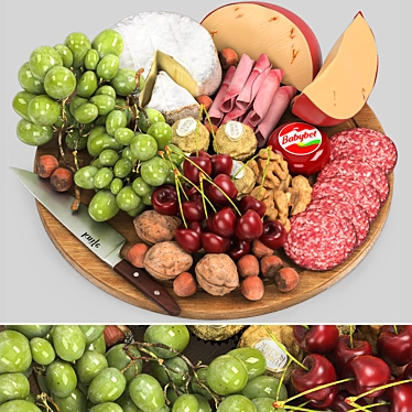 Deluxe Meat Cheese Fruit Platter 3D model image 1 