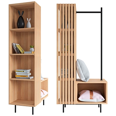 Japandi Wardrobe with Shelves 3D model image 1 