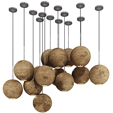 Clustered Wooden Chandelier Light 3D model image 1 