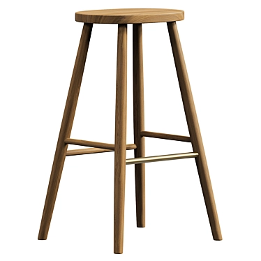 Oak Brass Footrest Stool 3D model image 1 