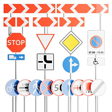 Road Signs Set, 41 Pieces 3D model image 1 