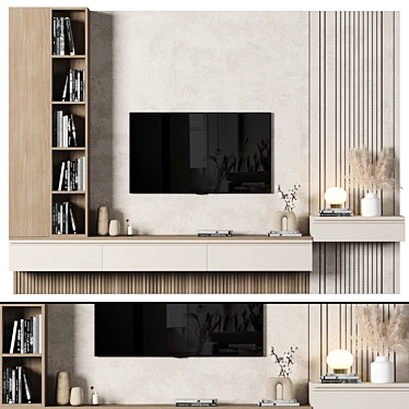 Wooden TV Wall Module Set 3D model image 1 