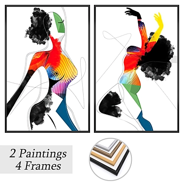 Art Set with Varied Frames 3D model image 1 