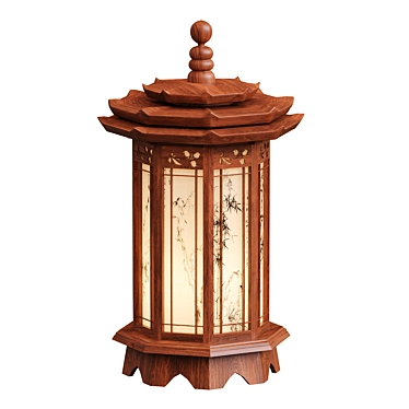 Handcrafted Carved Wood Lamp 3D model image 1 