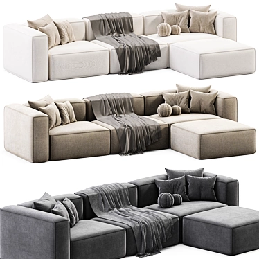 Modular Velvet Sofa with Ottoman 3D model image 1 