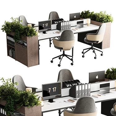 Modern Employee Desk Set 3D model image 1 