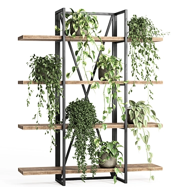 Elegant Metal Wood Indoor Plant Stand 3D model image 1 
