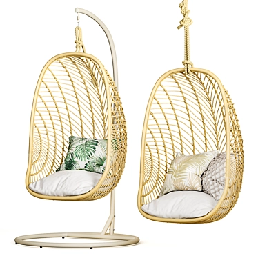 Organic Rattan Cocoon Chair 3D model image 1 