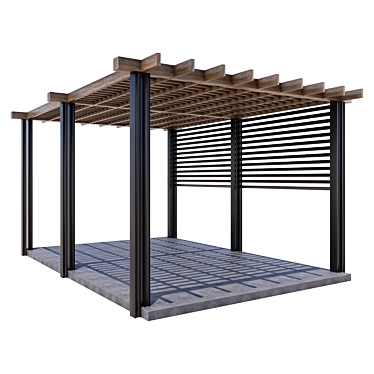 Modern Metal and Wood Gazebo 3D model image 1 