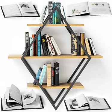 Floating Bookshelves with Open Books 3D model image 1 