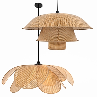 Rattan Petal Chandelier Set 3D model image 1 
