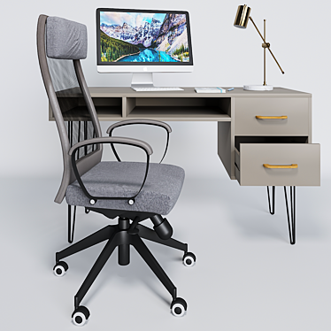 Modern Work Desk Set: Essentials 3D model image 1 