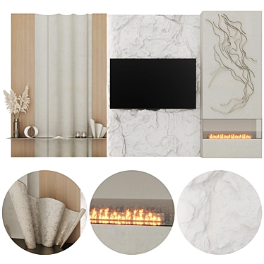 Modern Style TV Wall with Bio-Fireplace 3D model image 1 
