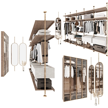  Modern P-Shape Wardrobe Composition 3D model image 1 