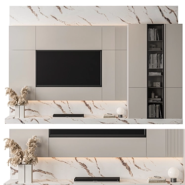 White Stone TV Wall Set 3D model image 1 