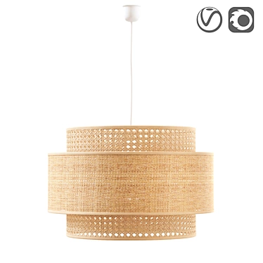 Rattan Double Shade Pendant Light 3D model image 1 