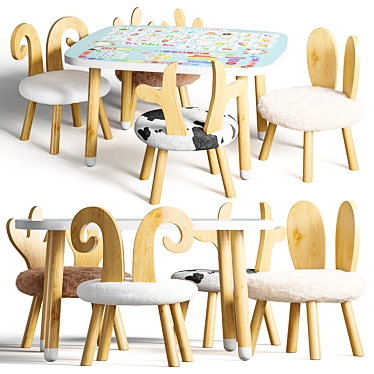 Wooden Kids Table Set, Nursery 3D model image 1 