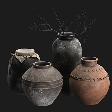 Handcrafted Rustic Vases Set 3D model image 1 