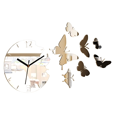 Butterfly Mirror Clock, Elegant Design 3D model image 1 