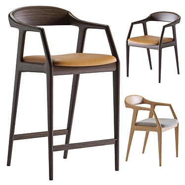 Elegant Sapporo Barstool Set 3D model image 1 