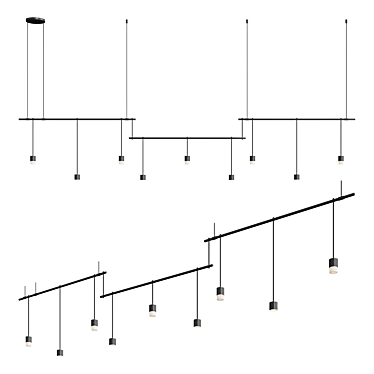 Modern 3-Bar Black Chandelier 3D model image 1 