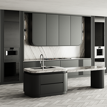 Sleek Island Kitchen Set 3D model image 1 