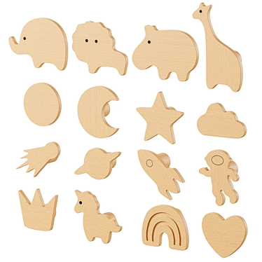 Animal Wall Hooks Set for Kids 3D model image 1 