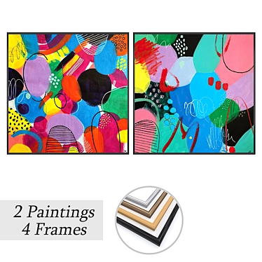 Art Set with Varied Frames 3D model image 1 