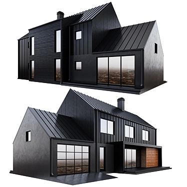 Modern Black Barnhouse with Garage 3D model image 1 