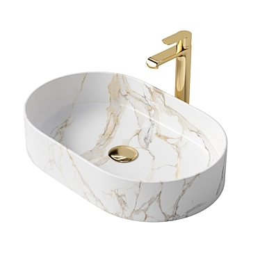 Elegant Marble Basin Set Gold Mixer 3D model image 1 