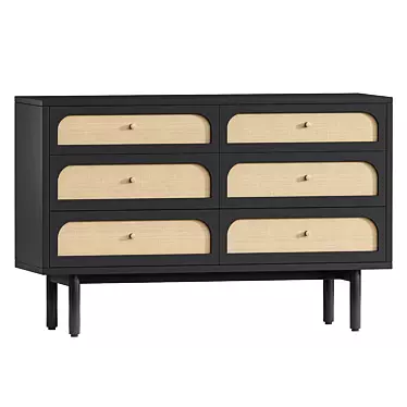 Modern 6-Drawer Olive Cane Dresser 3D model image 1 