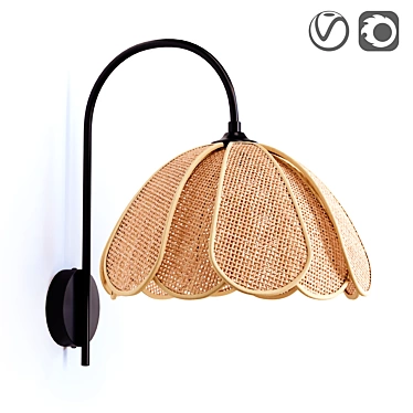 Rattan and Metal Petal Wall Sconce 3D model image 1 