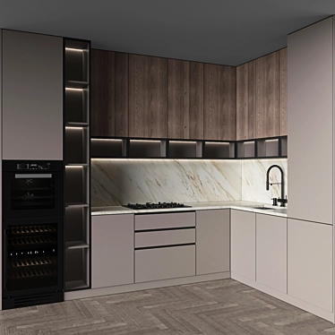 Modern Kitchen 159 with Appliances 3D model image 1 