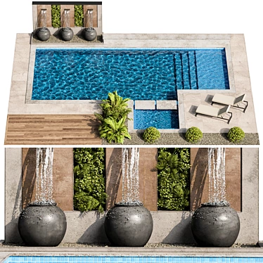 Modern 3D Pool with Waterfall 3D model image 1 