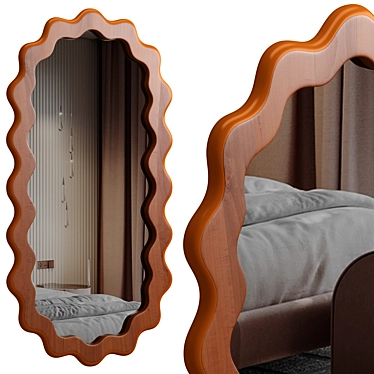 Modern MDF Wavy Wall Mirror 3D model image 1 