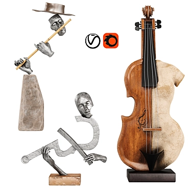 Music & Human Sculpture Trio 3D model image 1 