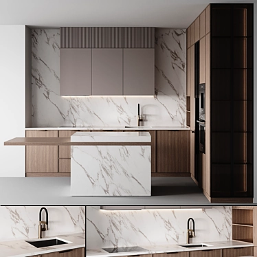 Flexible modern kitchen design 3D model image 1 