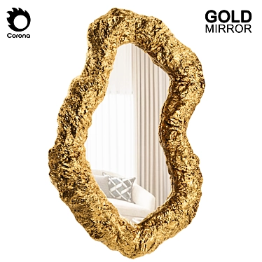 Elegant Gold Asymmetrical Mirror 3D model image 1 