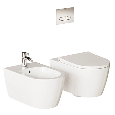 Designer Wall-Hung Toilet & Bidet 3D model image 1 