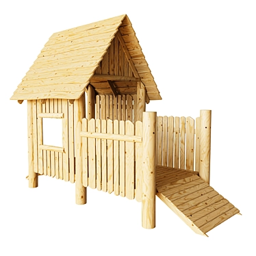 Kids Wooden Playhouse with Terrace 3D model image 1 