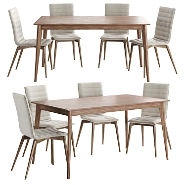 Elegant Walnut Dining Set 3D model image 1 