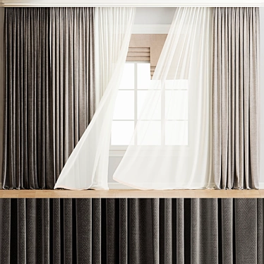 Elegant Grey Window Curtain 3D model image 1 