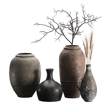 Handcrafted Rustic Vases Set: 2 3D model image 1 