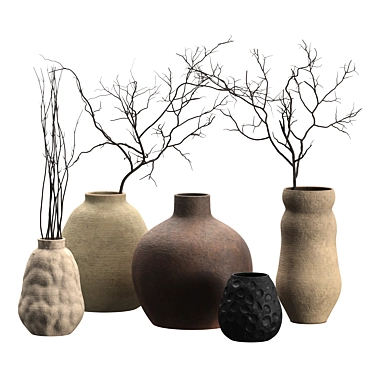 Rustic Handcrafted Vases with Twigs 3D model image 1 