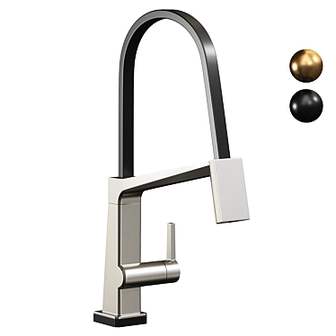 Chrome Exposed Hose Kitchen Faucet 3D model image 1 