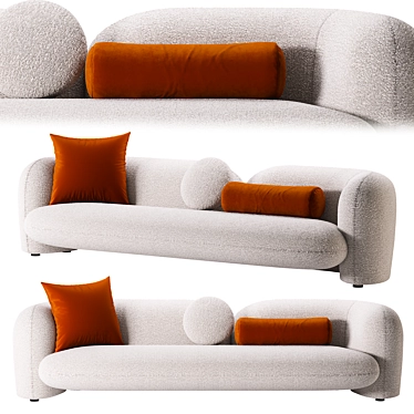 Modern Grey Boucle Three-Seater Sofa 3D model image 1 