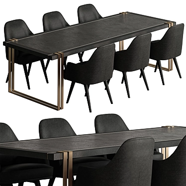 Elegant Black Gold Dining Set 3D model image 1 