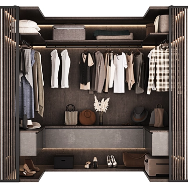 Modern P-Shape Wardrobe Composition 3D model image 1 