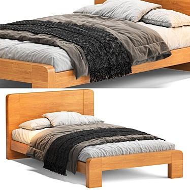 Scandinavian Style Natural Wood Panel Bed with Headboard - Easy Assembly